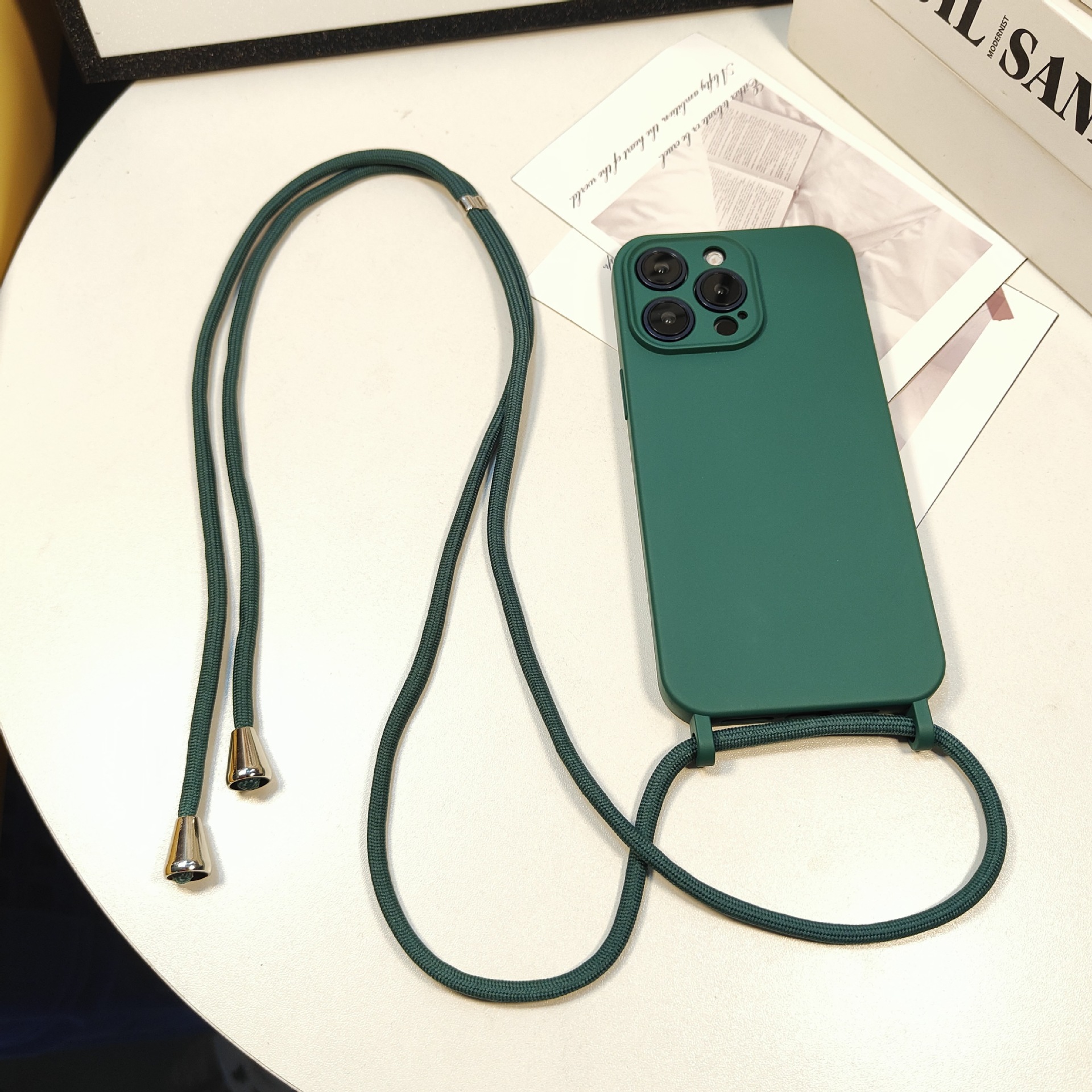 Liquid skin feel iPhone 16 phone case Apple 15 Pro Max adjustable diagonal lanyard 13/14 compatible