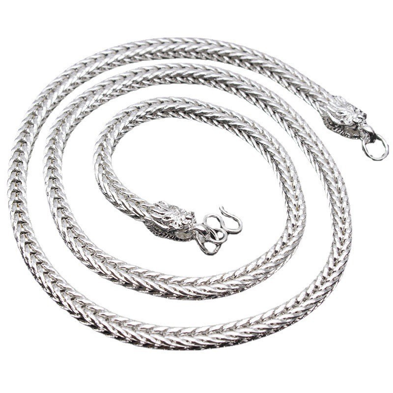 Men's silver-plated necklace Miao silver men's imitation silver dragon head necklace Miao silver necklace jewelry