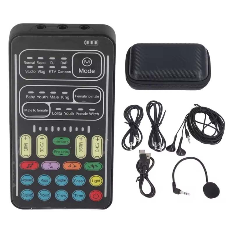 i9 mobile phone computer live streaming mini sound card voice changer one-key beauty sound K song recording voice changer English set