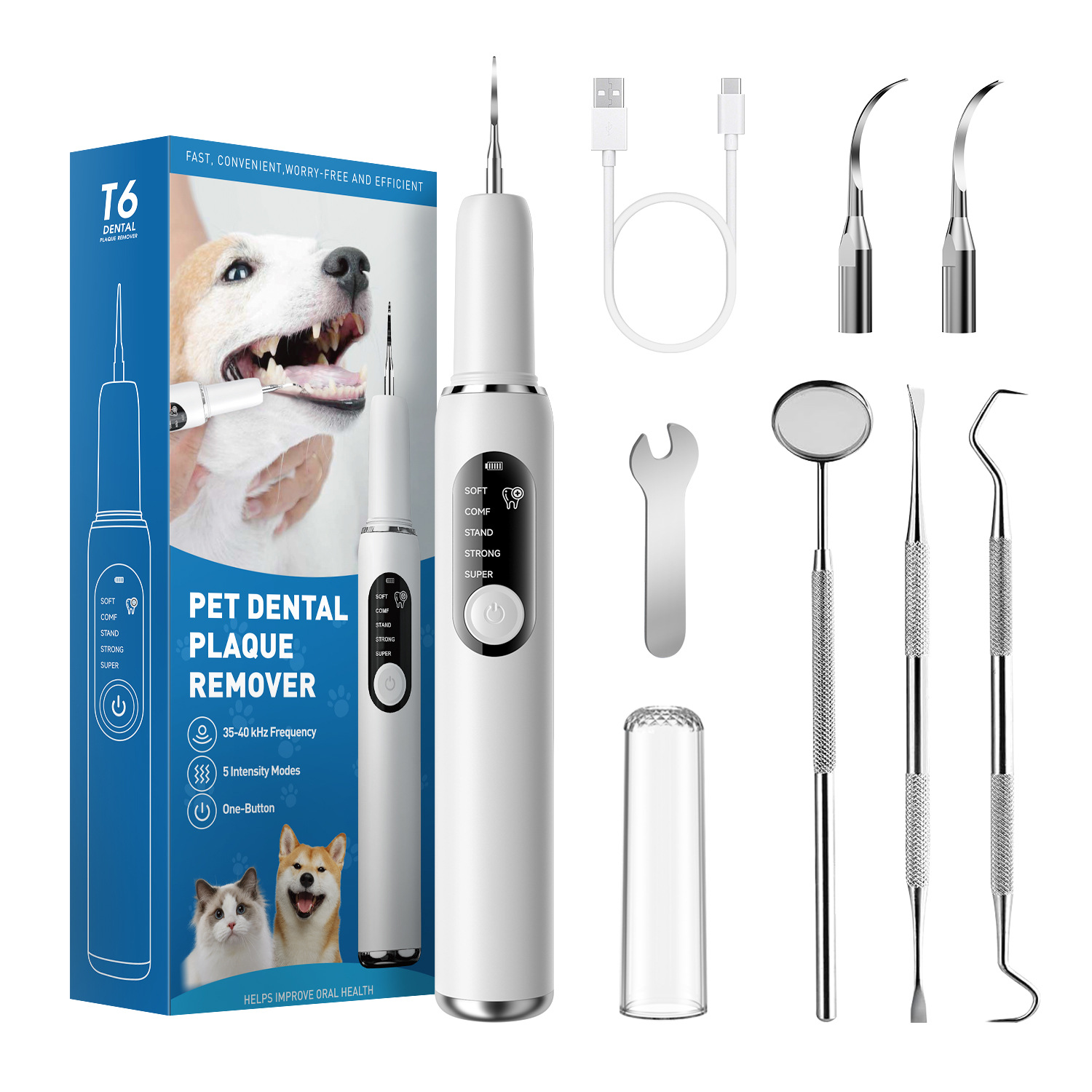 New pet ultrasonic tooth cleaner, removes tartar, dog water flosser, stone remover, Yue'er Wanwan