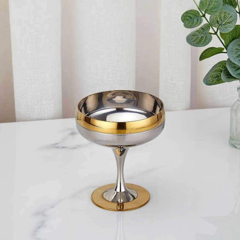 304 Stainless Steel Gold Rim Bowl Dish Cup Set Five-Star Hotel Supplies Bar Niche Whiskey Glass Set