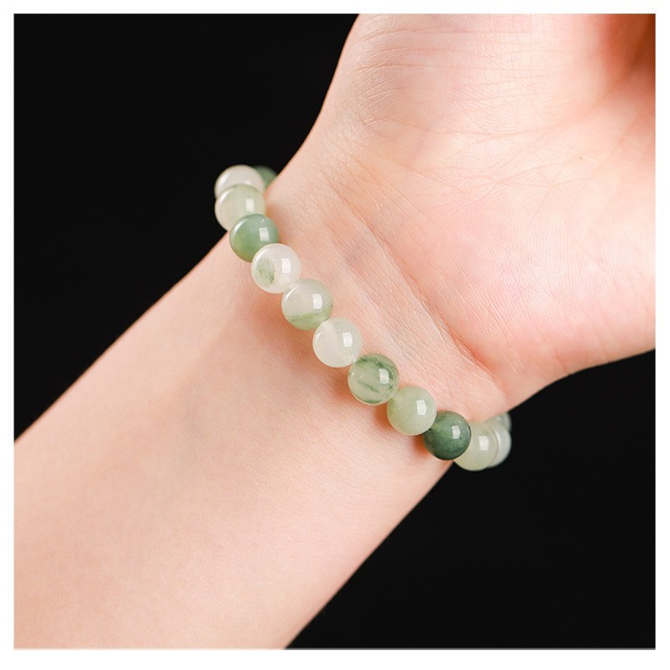 Natural Tianshan Jade Bracelet for Women Xinjiang Round Bead Floating Flower Jade Bracelet Live Streaming