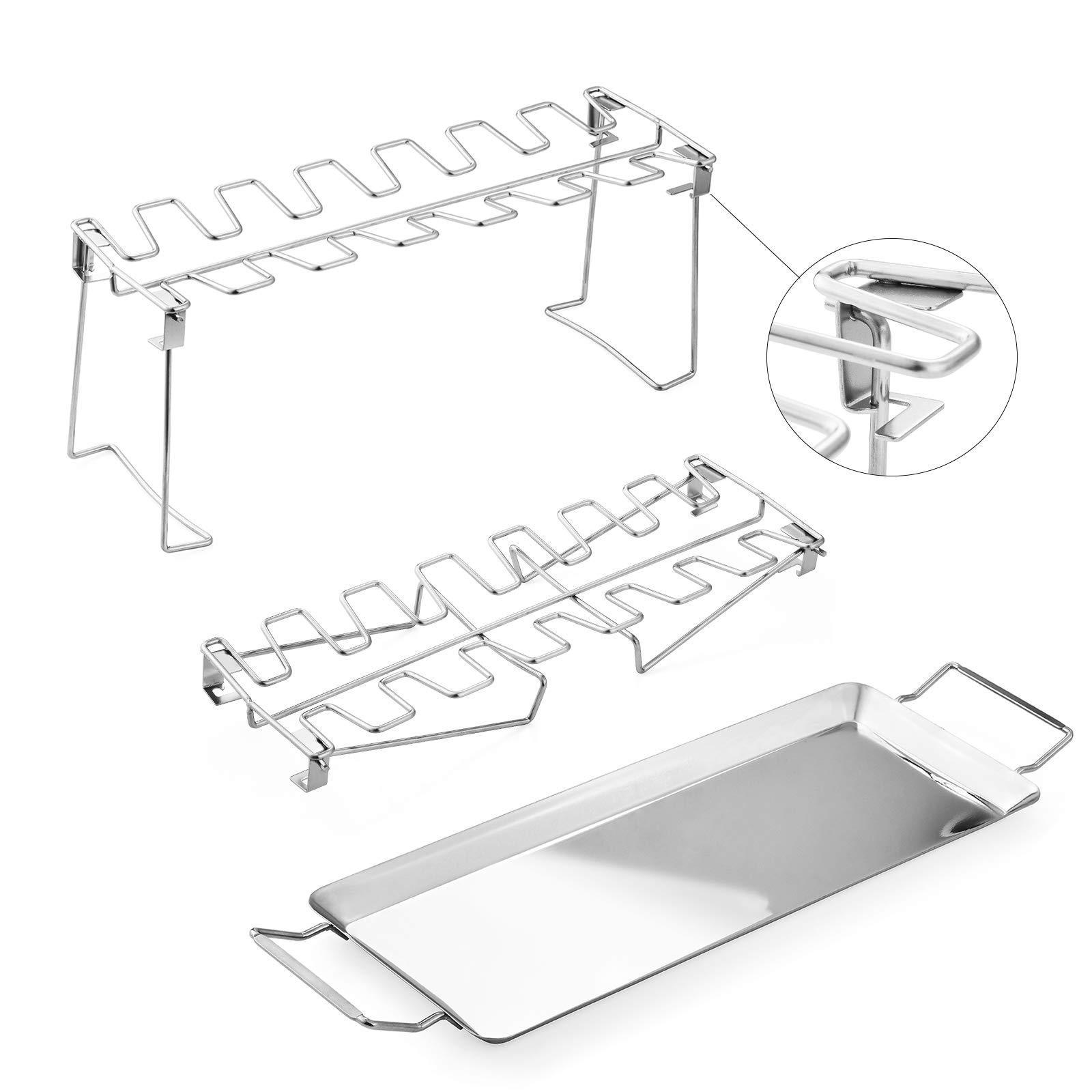 Stainless Steel Portable Folding Multifunctional Leg Rack Set with Drip Tray BBQ Grill Net BBQ Roast Meat Vegetable Plate