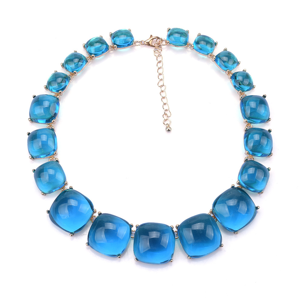 ZA geometric transparent colored resin necklace earring set collarbone chain