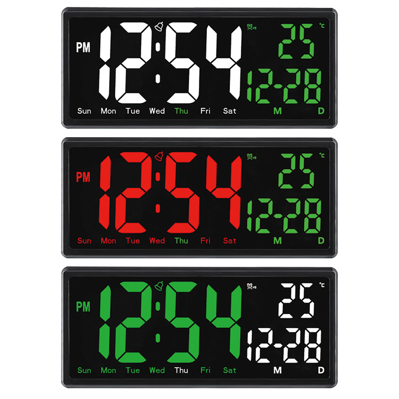 High-definition large font LED large screen digital electronic clock home living room perpetual calendar hanging standing 2-in-1 clock night light alarm clock