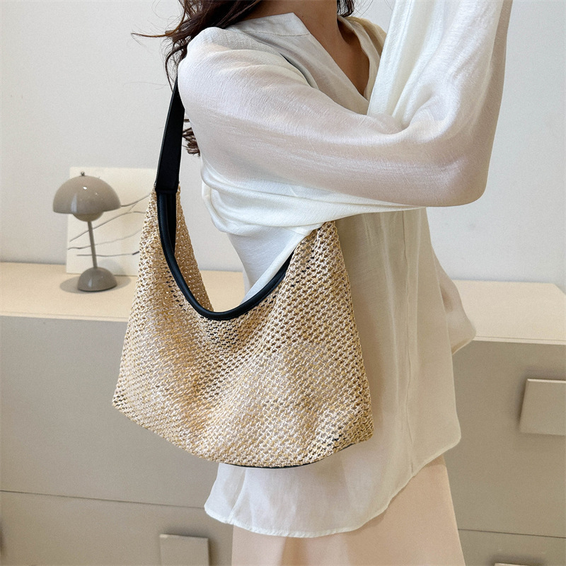 Straw woven large capacity casual bag 2026 summer woven single shoulder underarm bag tote bag