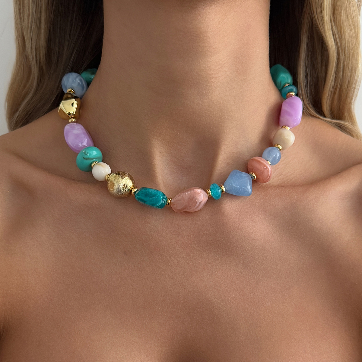 Jewelry Merad style colored resin bead necklace irregular CCB锁骨项饰