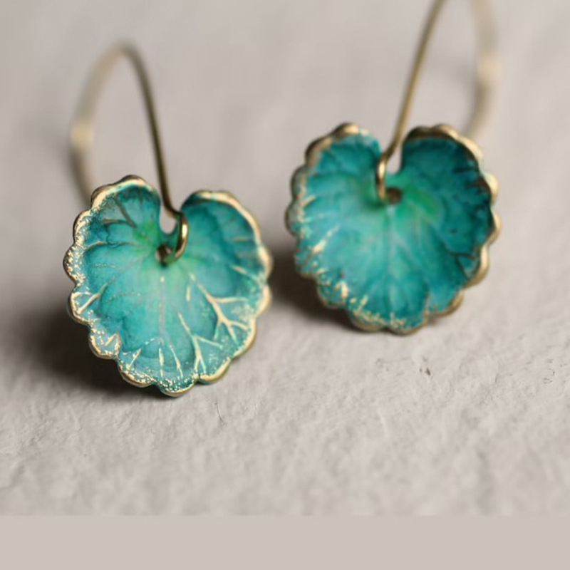 Jewelry Bohemian Style Lotus Leaf Long Earrings Green Leaf Earrings Women Earrings