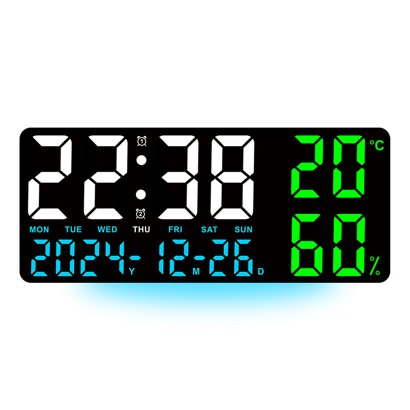 New Temperature and Humidity Living Room Wall Clock Simple Multifunctional Electronic Clock Large Font with Night Light Multiple Alarm Groups GH9002