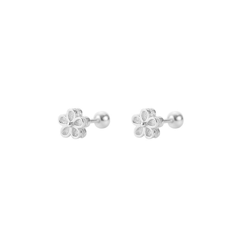 Small Flower Round Bead Sparkling Diamond Five-Petal Flower Screw Buckle Earring Hyuna Style Earring for Women