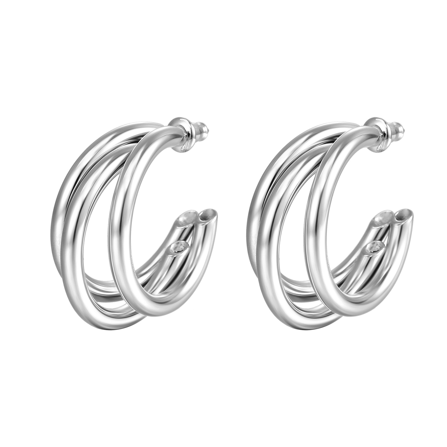 Titanium steel multi-layer C-shaped hoop earrings gold stainless steel ear clips geometric circle earrings