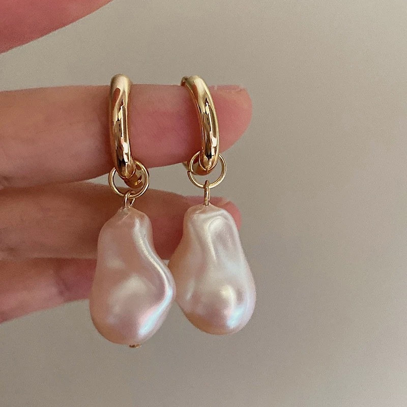 Baroque Pearl Drop Earrings for Women, Designer Small Ear Cuffs