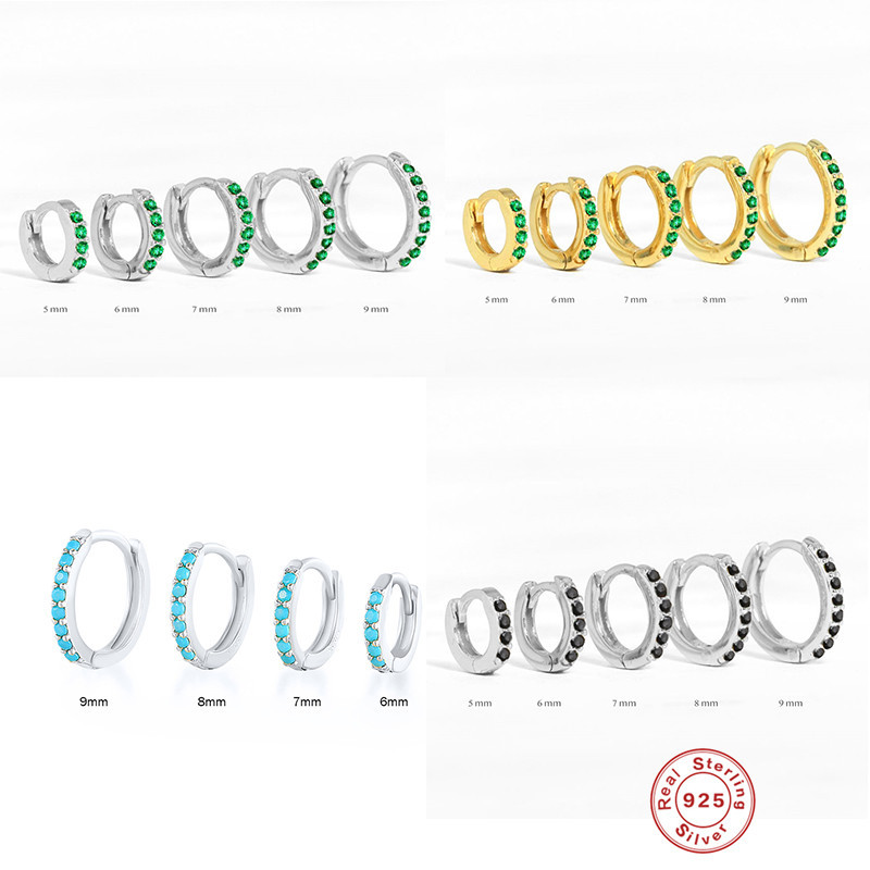 925 sterling silver circle earring ear buckle jewelry simple colored zirconia ear hoop earring for men and women