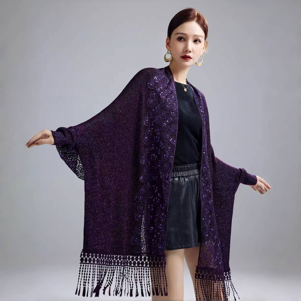 Spring Autumn Wedding Mother-in-law Happy Mother-in-law Cheongsam Shawl Embroidery Outer Wear Tassel Cape Cape Coat 1151#