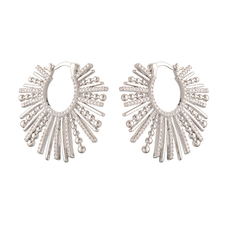 HECHENG jewelry metal sunflower ear clip exaggerated line sense fan-shaped earrings for women