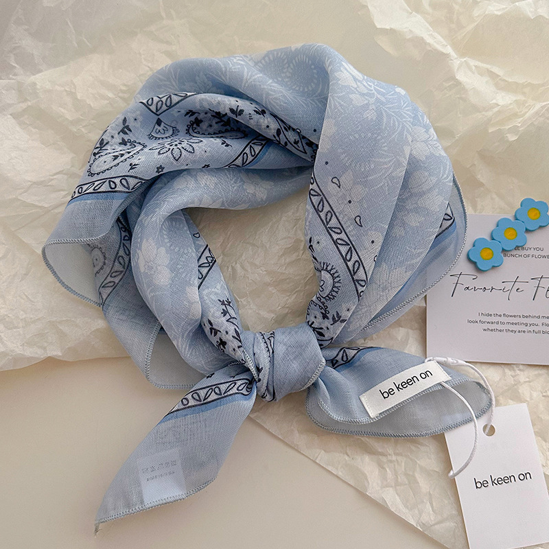 Blue headwrap for women, spring and summer new breathable small square scarf, triangular scarf