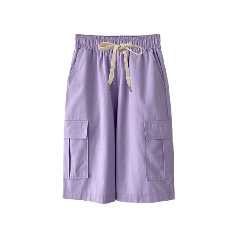 Plus size women summer thin high waist wide-leg 300 jin casual mid-length pants straight leg plus size elastic waist cargo pants five-tenths pants