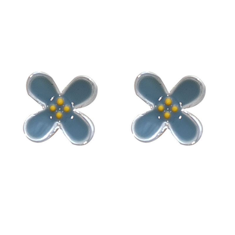 S925 silver needle niche blue flower ear studs earrings romantic simple ear accessories 7693