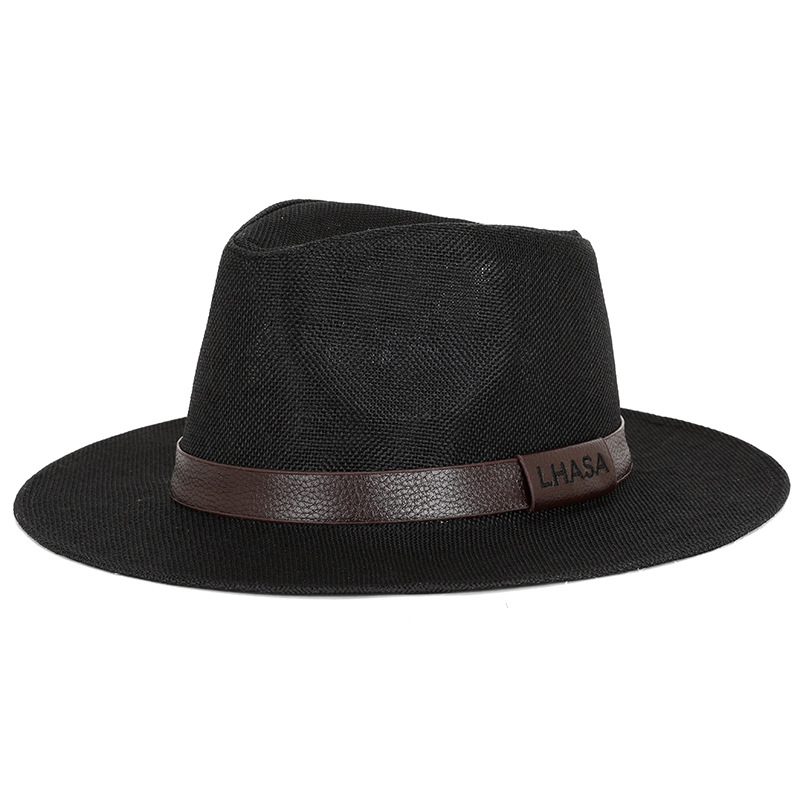 Summer Fedora Men's Linen Sun Hat Panama Flat Brim British Jazz Hat Sun Protection Gentleman Hat