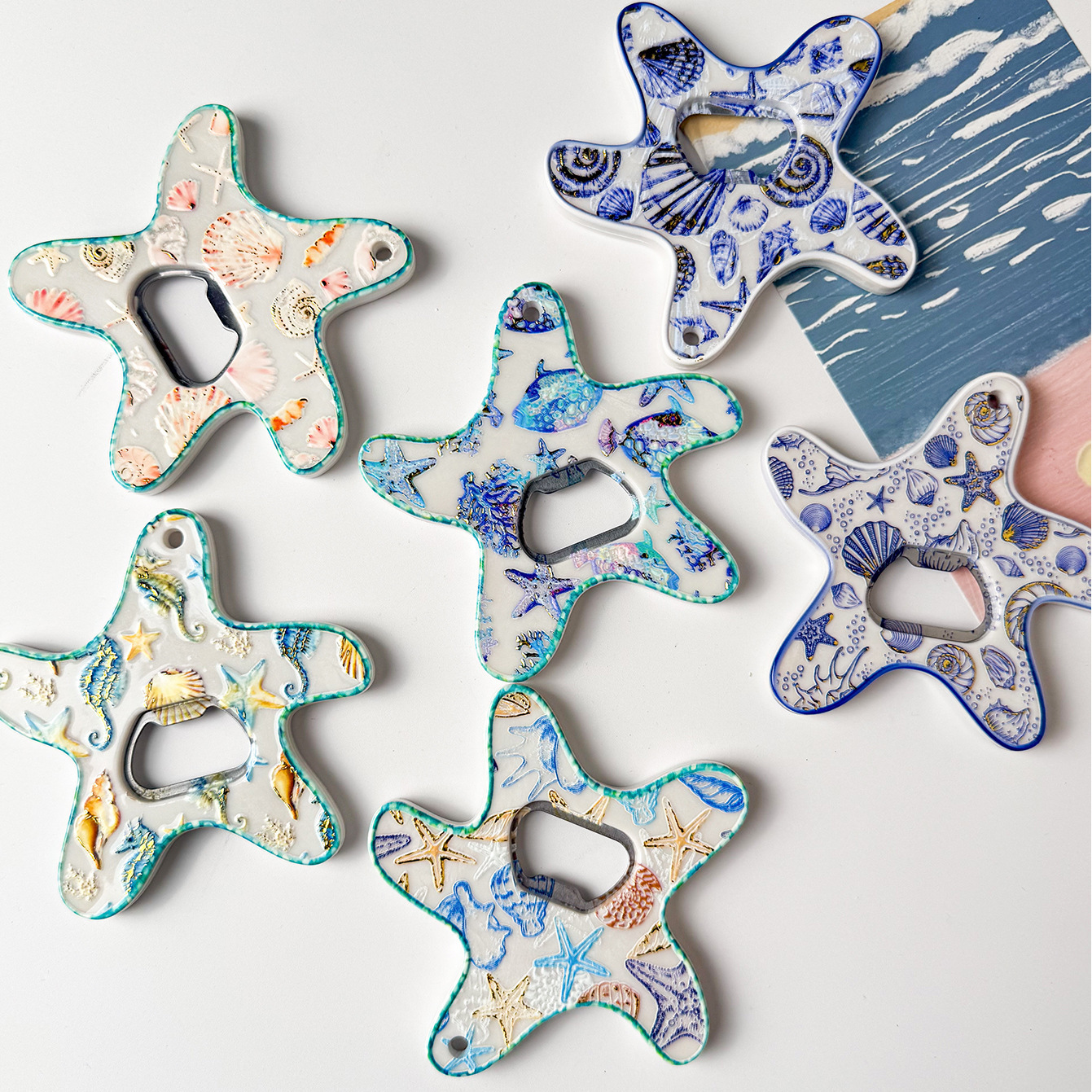 Ocean Series Starfish Fridge Magnet Bottle Opener Unique Embossed Gold Foil Process Ocean Fridge Magnet