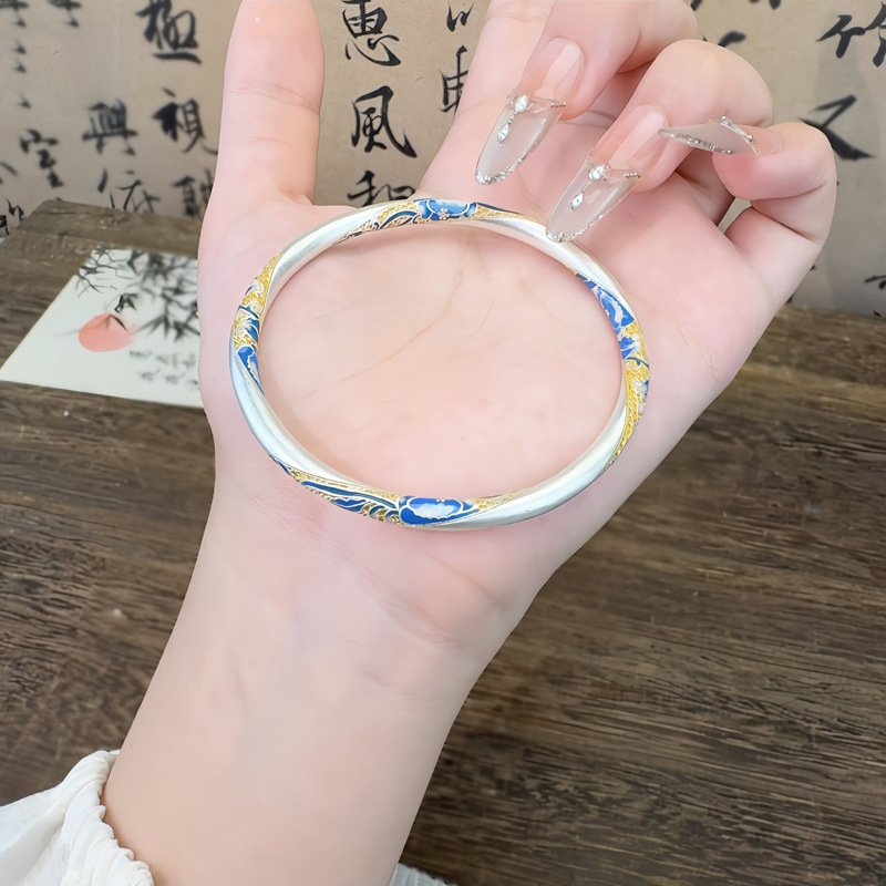 Silver-plated pure silver 999 foot silver bracelet bracelet national style enamel color drunk spring breeze women gold tracing closed