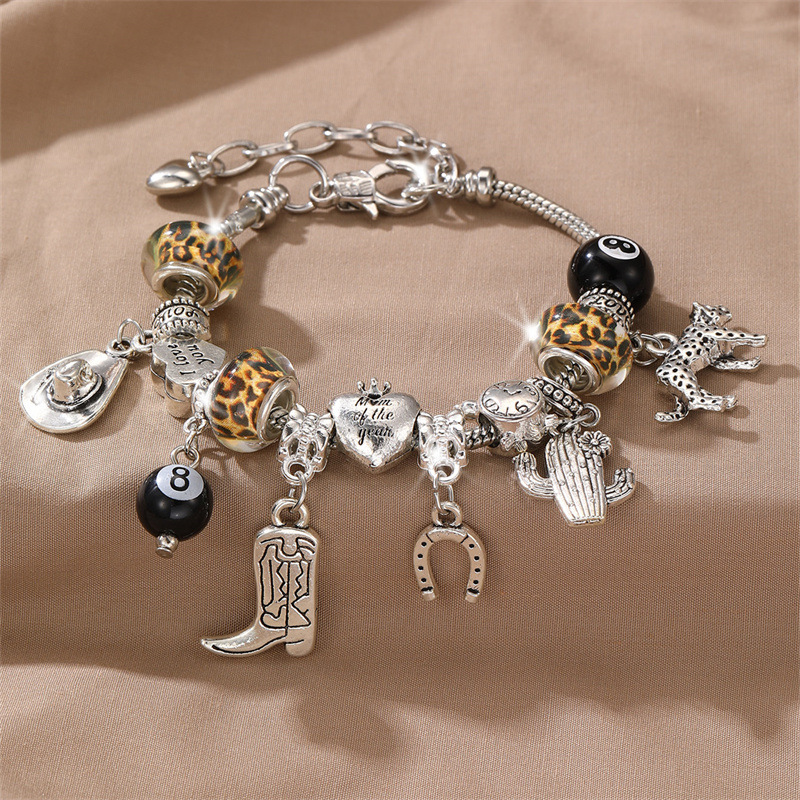 Bracelet DIY Beaded Bracelet Copper Inlaid Zircon Leopard Print Heart Pendant Black Eight Jewelry Accessory