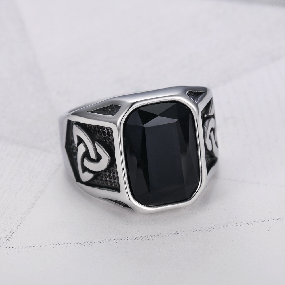 Accessory Hip Hop Punk Viking Ruby Men's Ring Stainless Steel Index Finger Ring