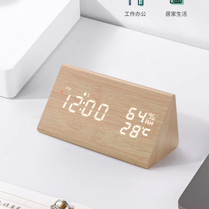 Japanese radio-controlled clock, German radio-controlled, automatic time setting, multi-functional temperature and humidity wooden clock, snooze alarm clock