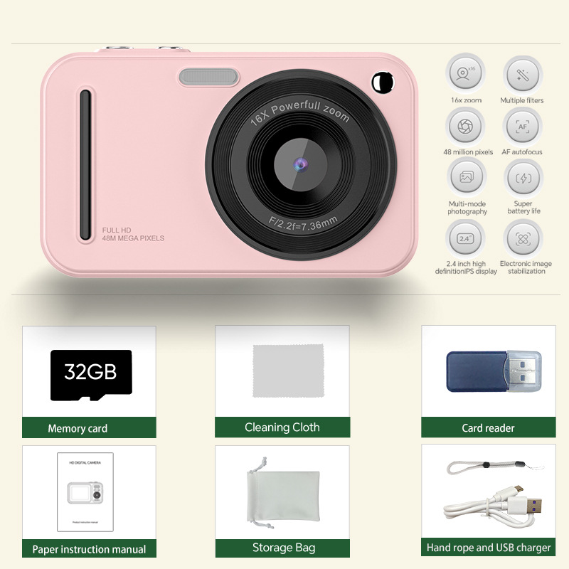 HD Digital Camera CCD Student Selfie Portable 48MP Student Camera