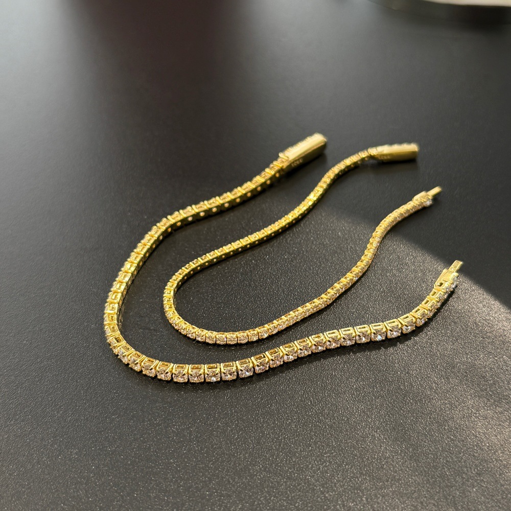 New S925 sterling silver bracelet for women, single row diamond buckle head 2MM 3MM tennis chain hand accessories
