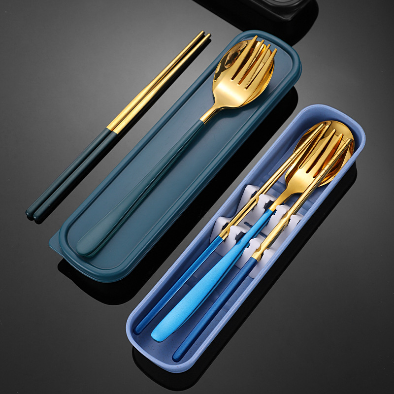 Stainless steel cutlery set chopsticks spoon three-piece Nordic portable outdoor travel student cutlery gift