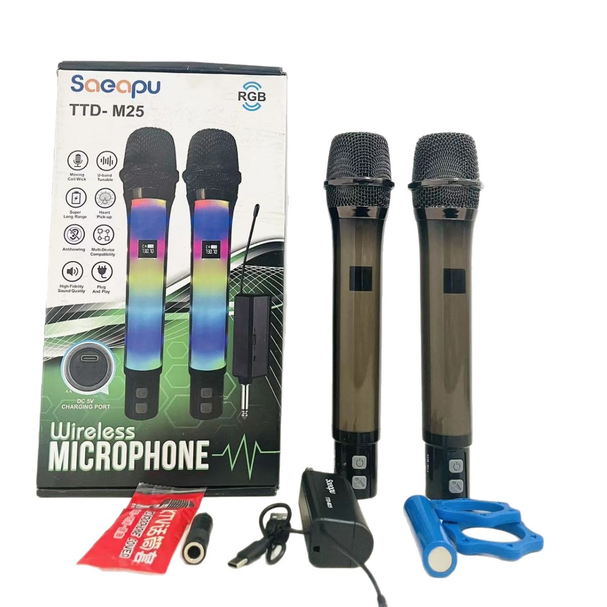Colorful Light Effect Wireless Microphone TTD-M25 Ultra Long Battery Life No Noise Karaoke Microphone