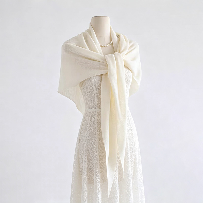 Spring and summer thin bamboo knot cotton triangle shawl Tencel linen blend air-conditioned cardigan outer scarf