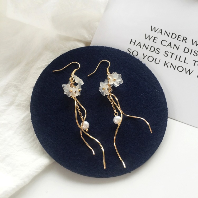 Forest style flower earrings fairy elegant long pearl ear studs simple ear accessories for women 1168