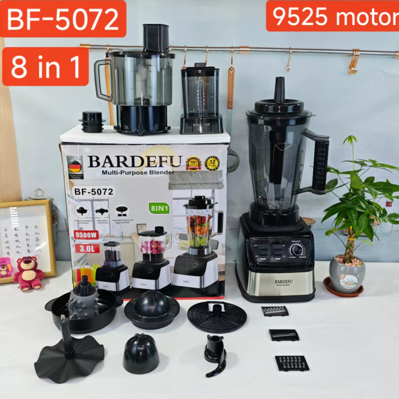 Blender 4L 8-in-1 Blender Stainless Steel Metal High-Speed Blender Large Capacity Juicer Meat Grinder