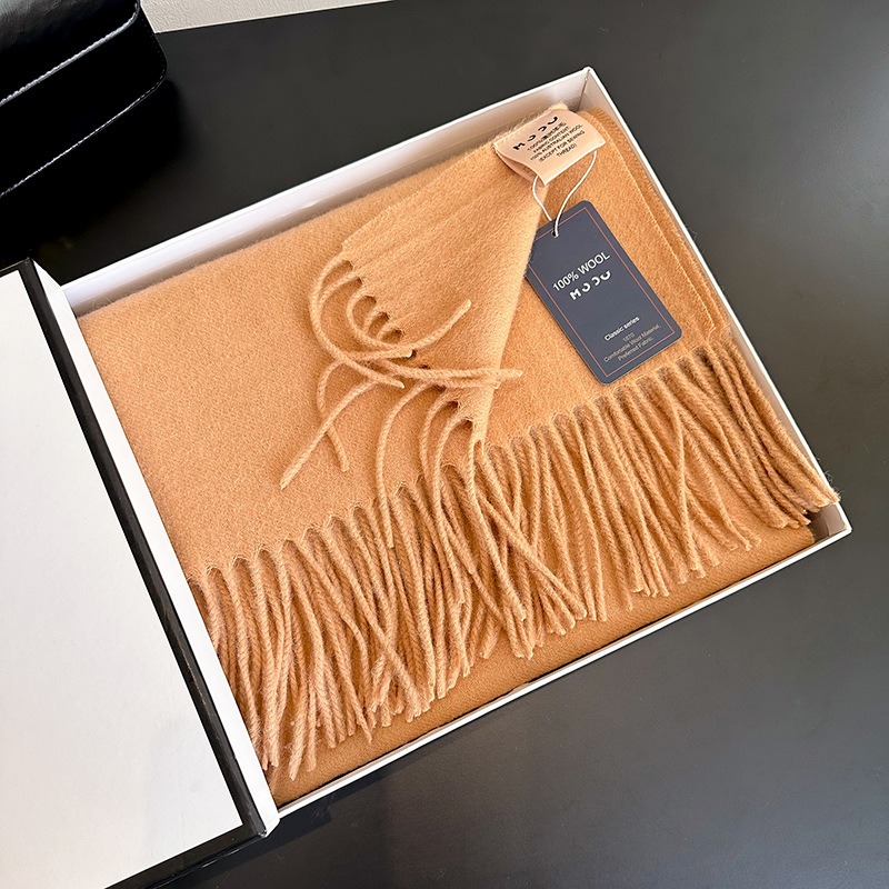 100% wool scarf women winter thick 2024 new camel color shawl birthday new year gift