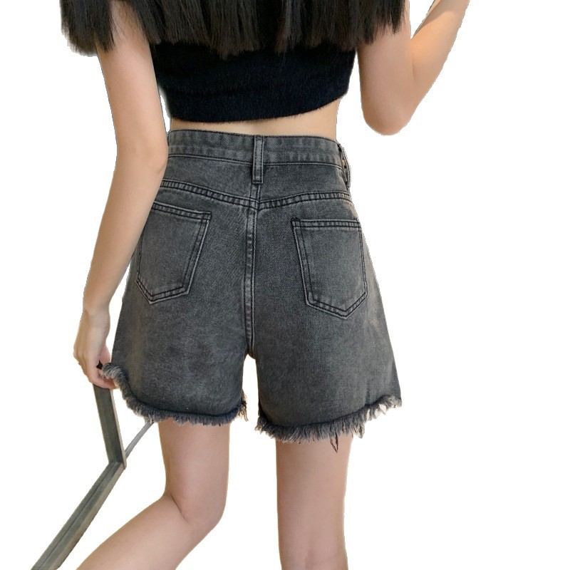 Summer New Denim Shorts Women High-Waist Loose Frayed Straight-Leg Wide-Leg Hot Pants