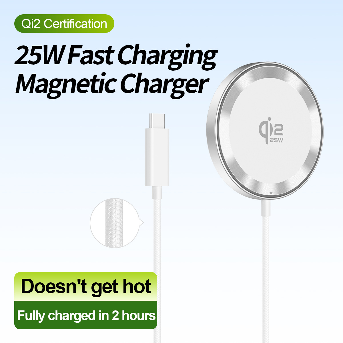 QI2.2 25W magnetic wireless charger Type-C interface for Apple Huawei Xiaomi Samsung phones round