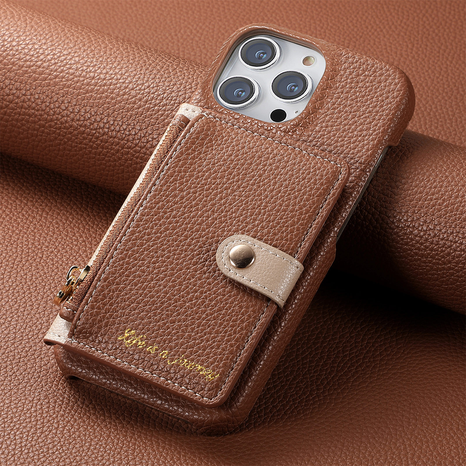 Solid color simple pebble grain edge-coated phone case for Apple 18 protective case iPhone 17PM card holder protective case
