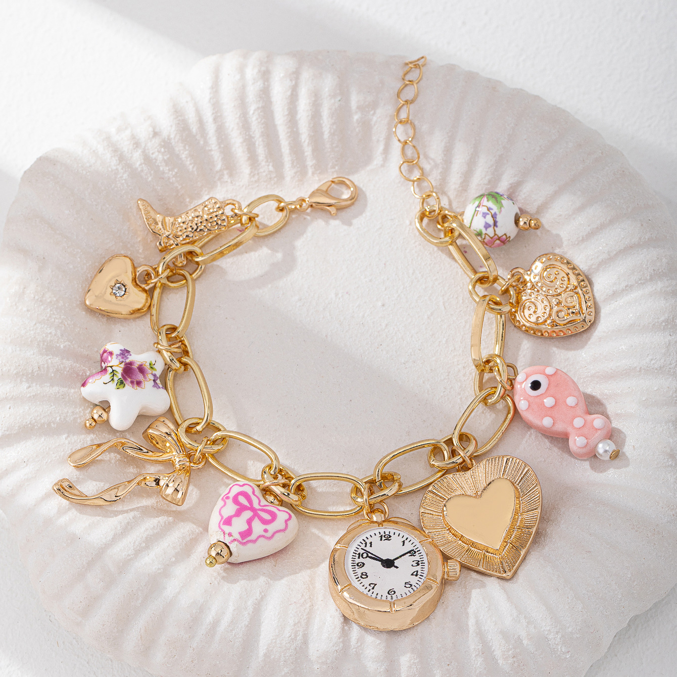 Qingdao Daiwei Accessories 1 Piece Summer Ocean Small Fish Conch Cherry Clock Pendant Bracelet Women's Jewelry Gift