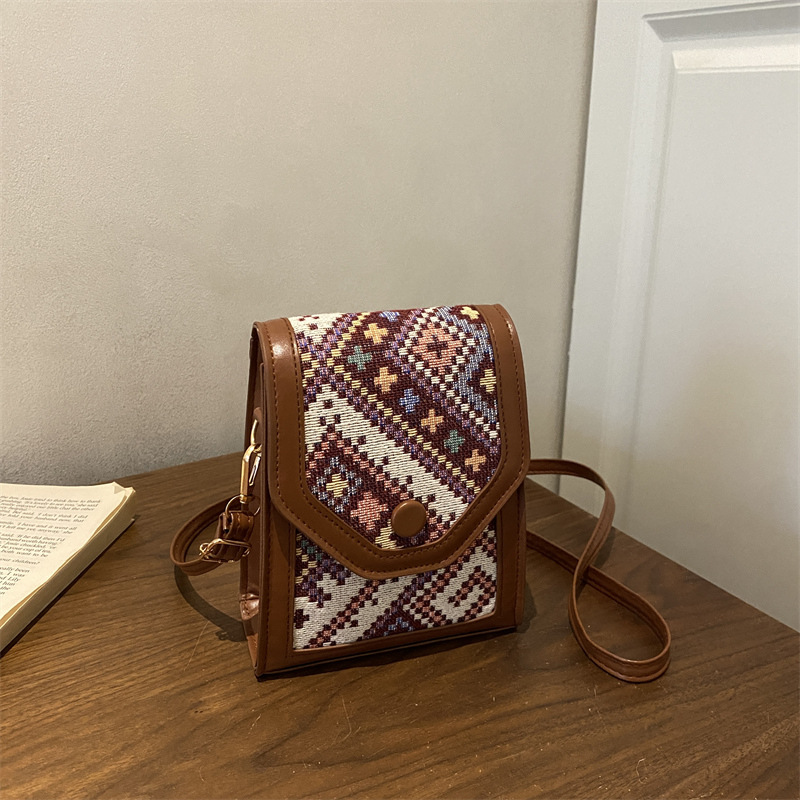 Ethnic Style Crossbody Phone Bag Women 2026 New Single Shoulder Small Square Bag Coin Purse