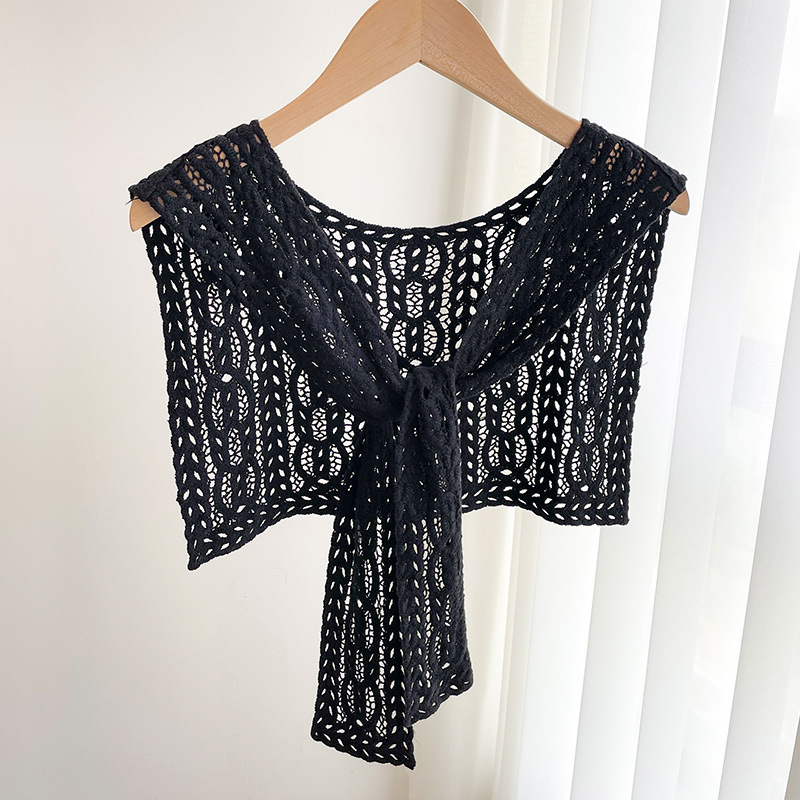Crochet lace hollow small shawl for women, outerwear accessory shirt skirt lace fake collar, summer thin cape shoulder wrap