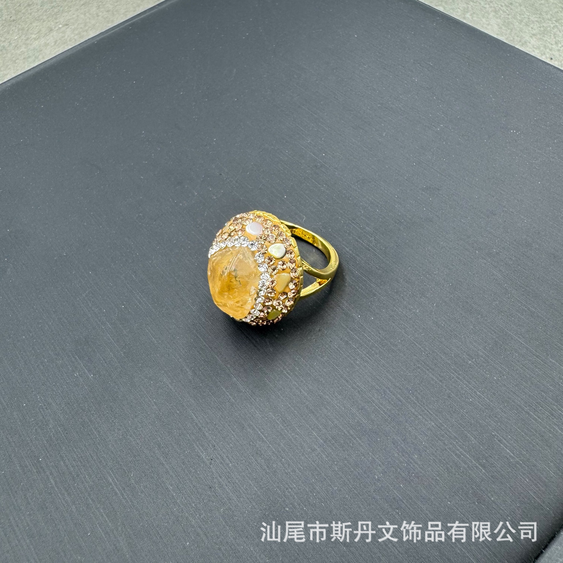 New Natural Raw Gemstone Amazonite Ring Citrine Raw Stone Inlay Ring