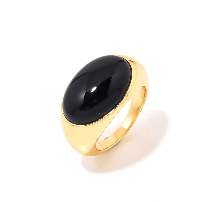 Monica Modern S925 Silver Gold-Plated Oval Natural Agate Niche Ring