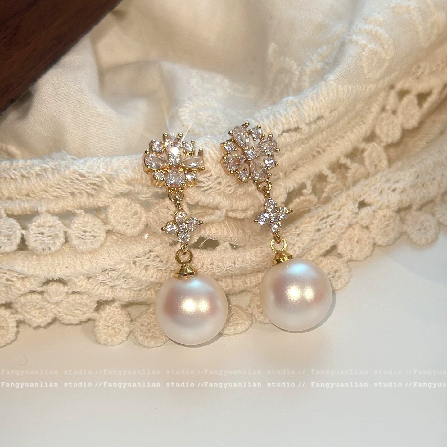 128#樱花浅粉十字花簇珍珠耳坠