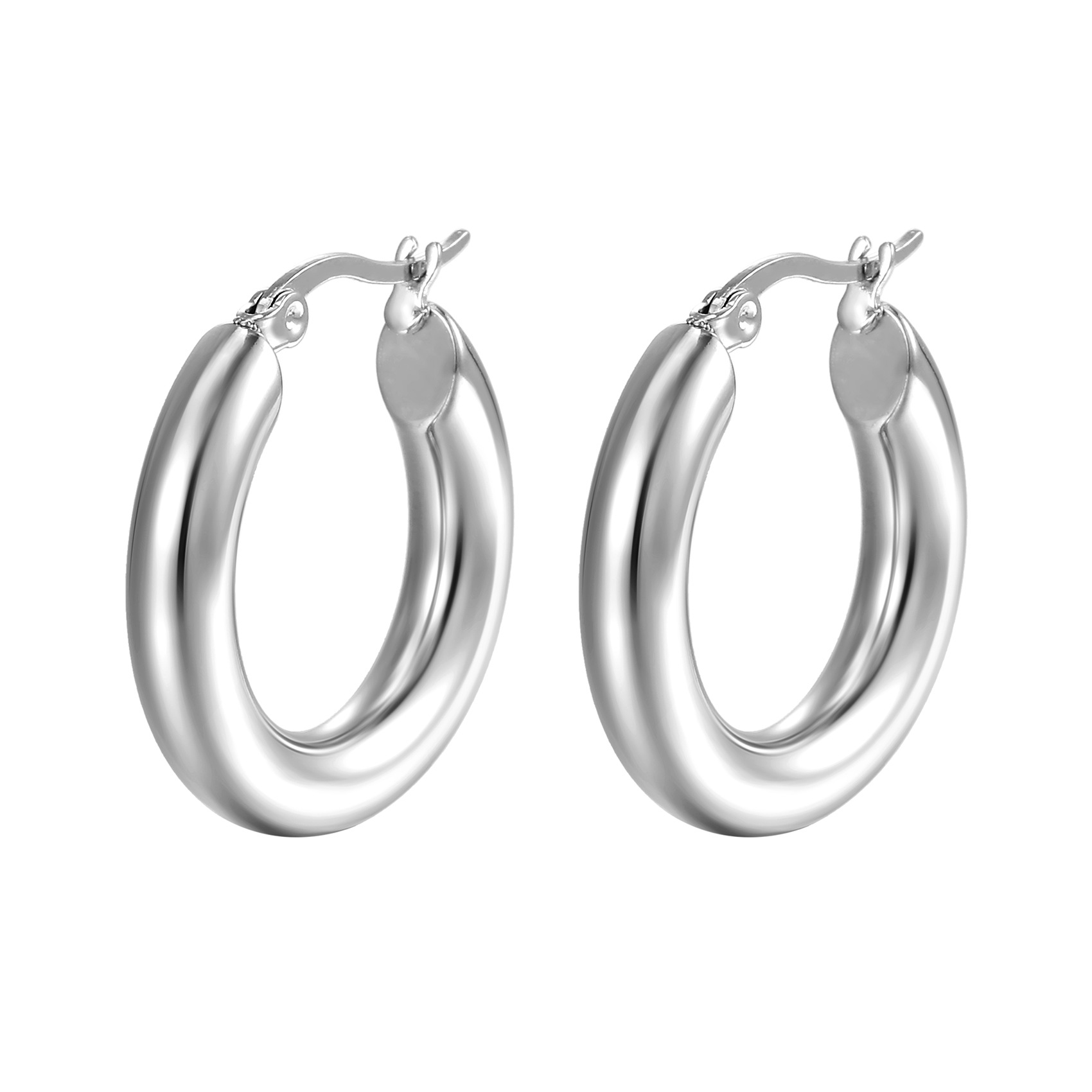 Simple 18K gold-plated hoop earrings for women, geometric stainless steel accessories