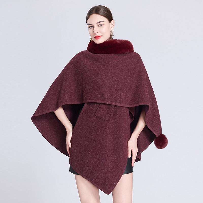 Live Hot Autumn Winter New Scarf Shawl Cape Fur Collar Fur Ball Knitted Cardigan Cape Shawl 0962#