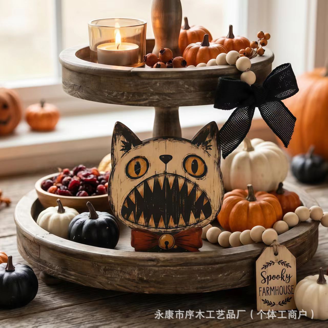 Distressed Halloween Pumpkin Shaped Wooden Tabletop Ornament Autumn Home Tabletop Craft Ornament