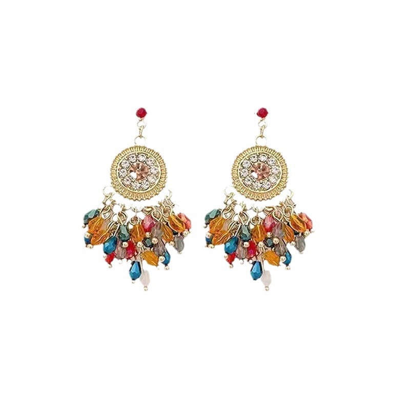 Bohemian bead tassel earrings niche exaggerated earrings ethnic style long earrings women