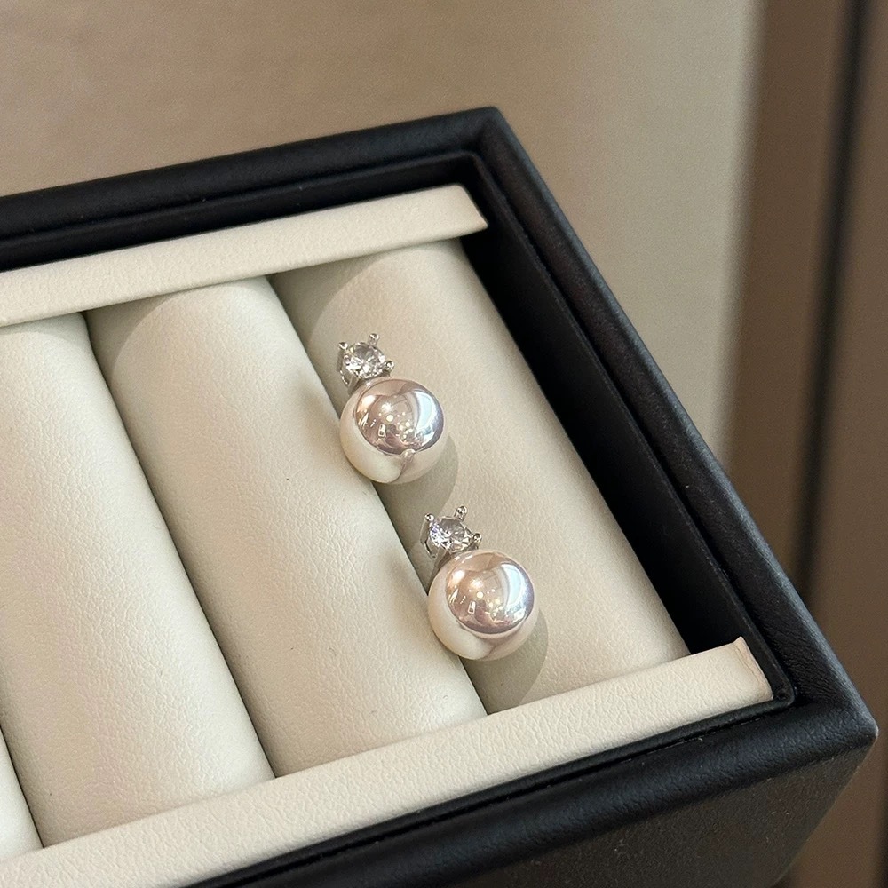 925 silver needle mirror artificial Tiannu Daifei pearl ear studs princess zircon earrings